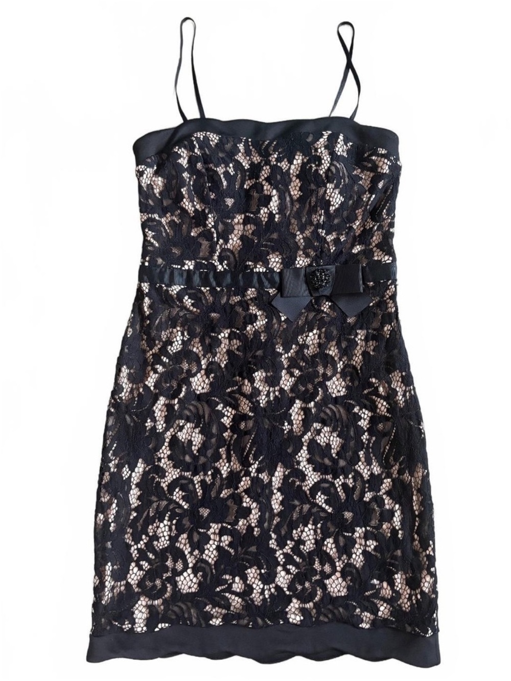 City Studio Black Lace Cocktail Dress with Nude Underlay